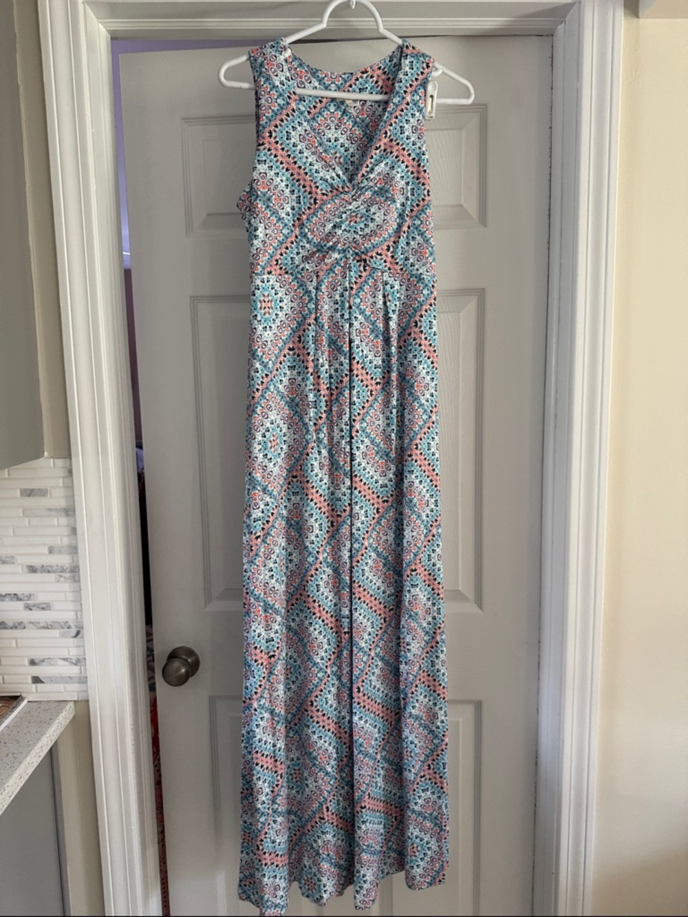 Talbot’s Sleeveless Aqua & Coral Printed Maxi Dress